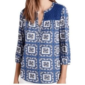 ANTHROPOLOGIE PORRIDGE Belmar Blue‎ and White Popover Blouse EUC Size XS